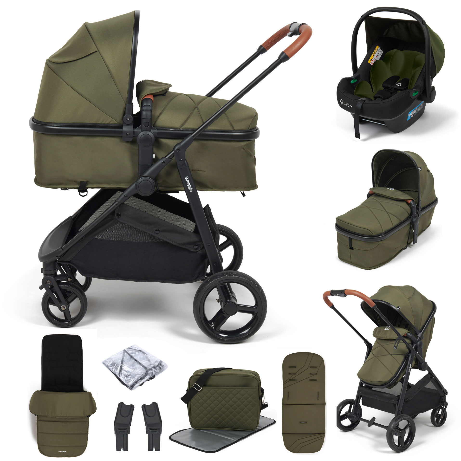 Puggle Monaco XT 2in1 i-Size Travel System with Footmuff & Changing Bag - Forest Green