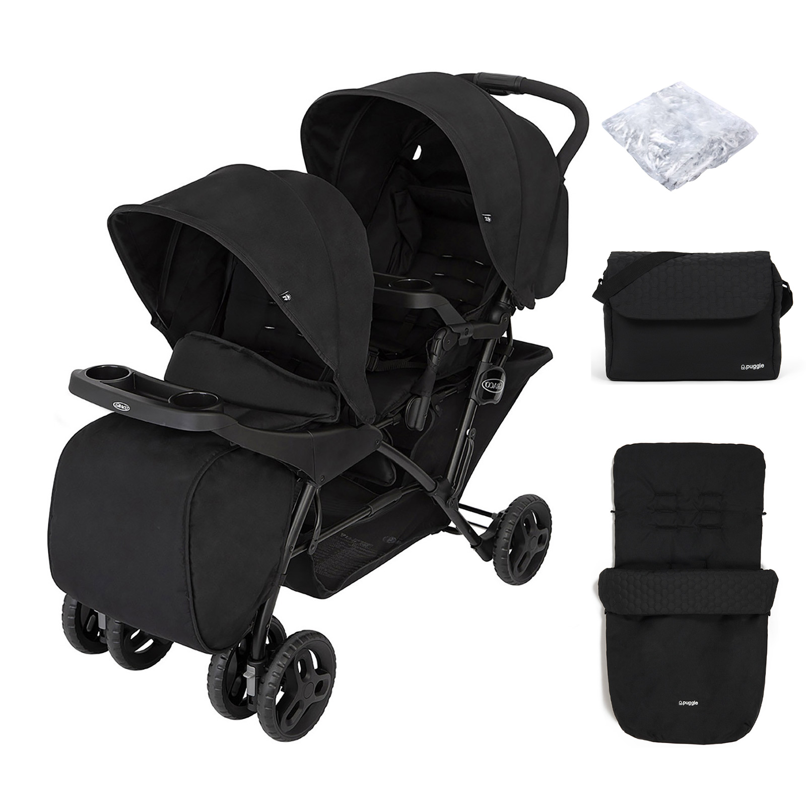 Graco Blaaze™ Stadium Duo Tandem Pushchair with Front Apron, Raincover, Footmuff & Changing Bag - Night Sky