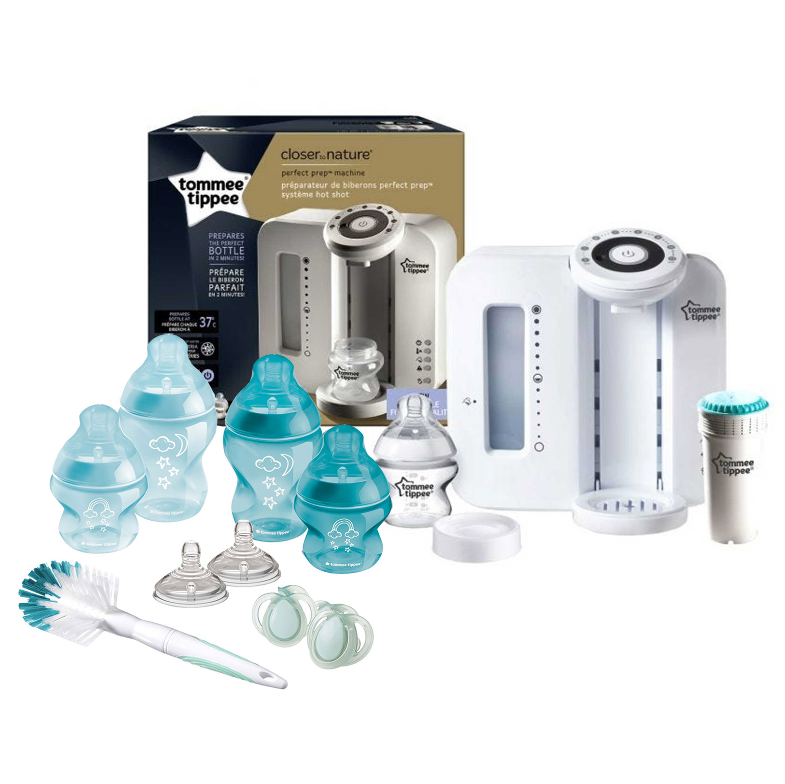 Tommee Tippee Perfect Prep Baby Bottle Making Machine & Baby Bottle Starter Set - White/Blue
