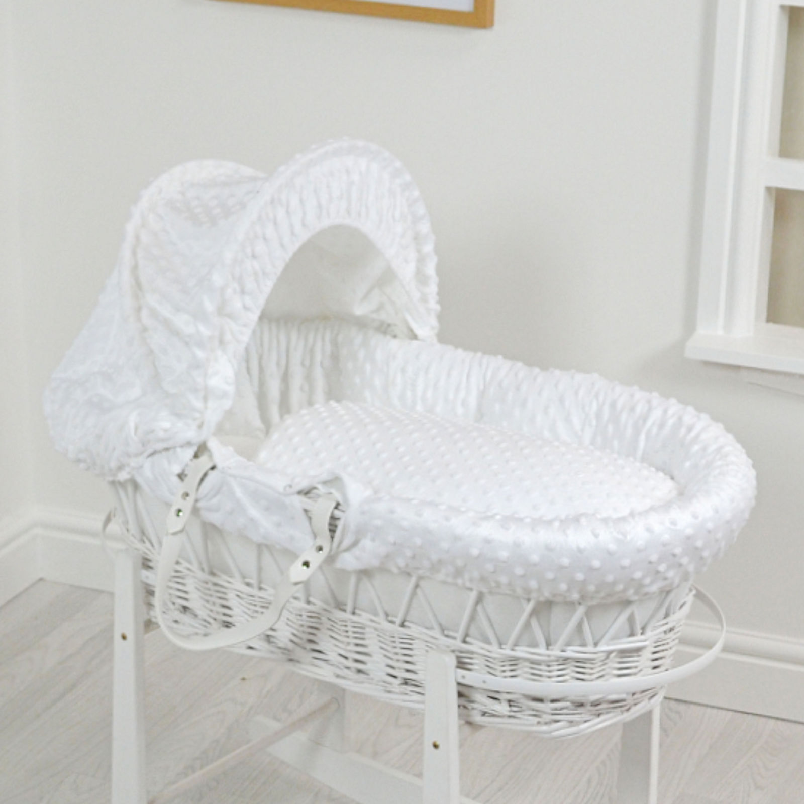 4Baby Luxury Padded White Wicker Baby Moses Basket - White Dimple