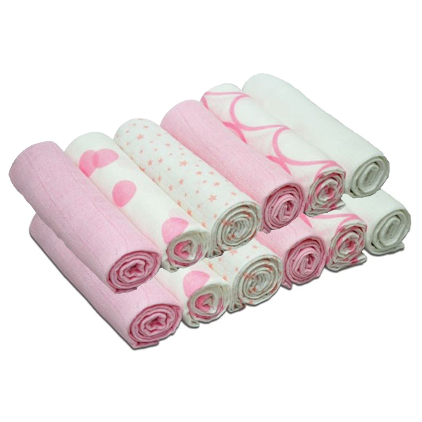 4baby Cotton Muslin Squares (12 Pack) Mixed Designs Pink [ 1600 x 1600 Pixel ]