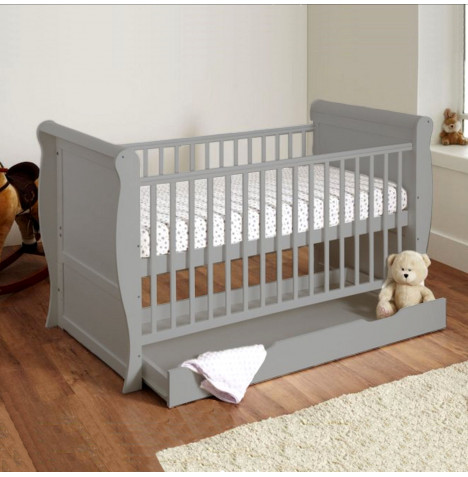 4Baby 3 in 1 Sleigh Cot Bed With Maxi Air Cool Mattress - Grey