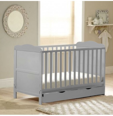 4Baby Classic Deluxe Cot Bed With Drawer & Deluxe Foam Mattress - Grey
