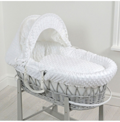 4baby Wicker Moses Basket 3 Piece Dressing Set - White Dimple
