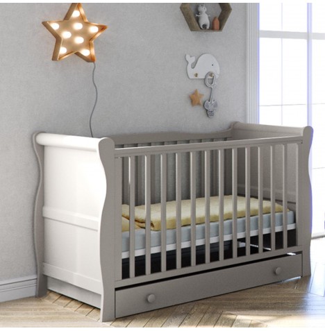Little Acorns Sleigh Cot Bed With Drawer - Grey