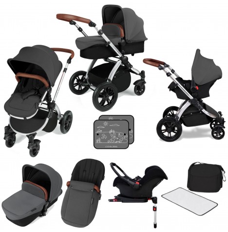 Ickle bubba Stomp V3 Silver All In One Travel System & ISOFIX Base Bundle - Graphite Grey
