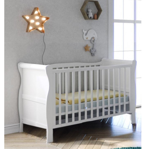 Little Acorns Sleigh Cot Bed With Deluxe Eco Fibre Mattress - White