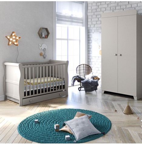 Little Acorns Sleigh Cot 4 Piece Nursery Furniture Set With Deluxe 4inch Foam Mattress - Grey