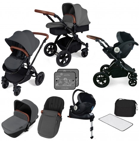 Ickle bubba Stomp V3 All In One i-Size (Mercury Car Seat) Travel System & Isofix Base - Graphite Grey / Black