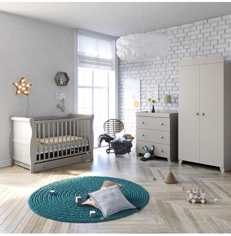 Little Acorns Sleigh Cot Bed 6 Piece Nursery Furniture Set With Deluxe 4inch Foam Mattress - Grey