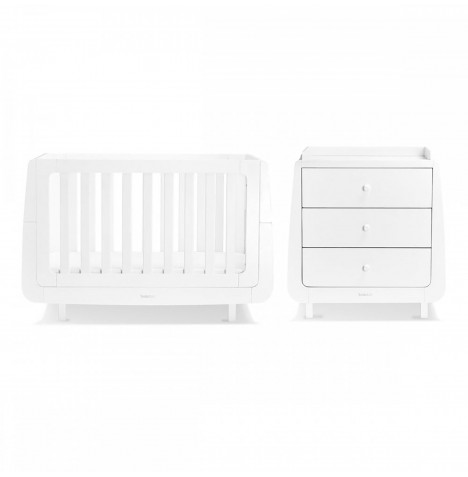 Snuz SnuzKot Mode 4 Piece Cot Bed Nursery Furniture Room Set With Dresser & Free Maxi Air Cool Mattress - White