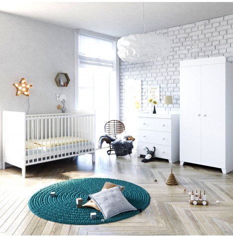 Little Acorns Classic Milano Cot Bed 4 Piece Nursery Furniture Set - White