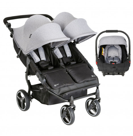 My Child Easy Twin 3.0 Slimline Double Stroller (65cm) Travel System with 1 Car Seat - Grey