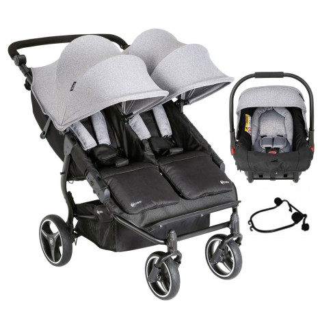 My Child Easy Twin 3.0 Slimline Double Stroller (65cm) Travel System with 1 Car Seat & Adapters - Grey