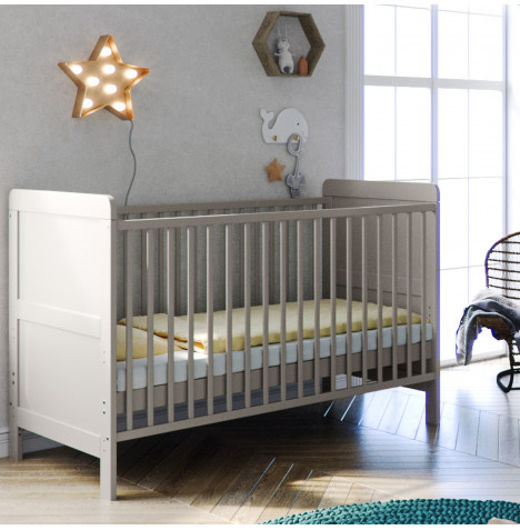 Little Acorns Classic Milano Cot Bed with Deluxe Fibre Mattress - Light Grey