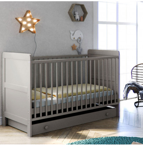 Little Acorns Classic Milano Cot Bed and Drawer with Deluxe Maxi Mattress - Light Grey
