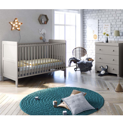 Little Acorns Classic Milano Cot Bed 3 Piece Nursery Furniture Set - Light Grey