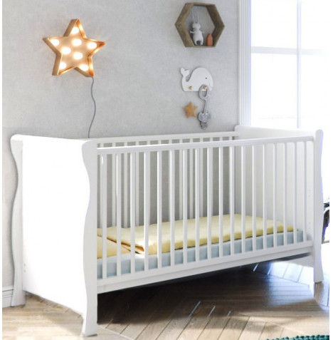 Little Acorns Sleigh Cot Bed With Deluxe Fibre Mattress - White
