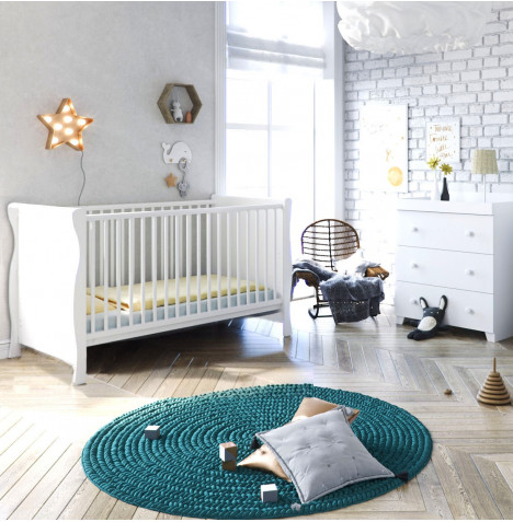 Little Acorns Sleigh Cot Bed 3 Piece Nursery Furniture Set - White