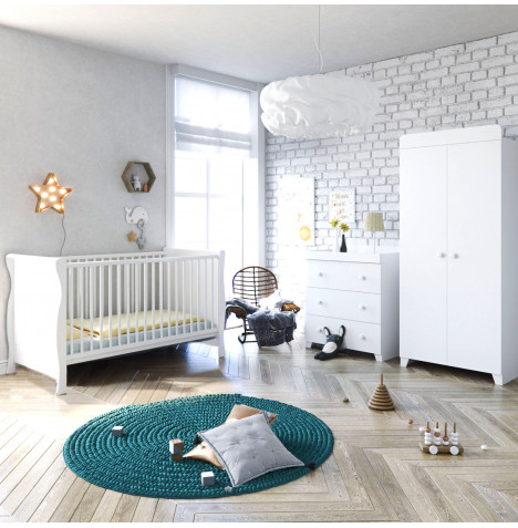 Little Acorns Sleigh Cot Bed 4 Piece Nursery Furniture Set - White