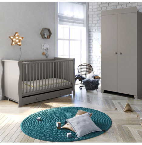 Little Acorns Sleigh Cot Bed and Wardrobe Nursery Furniture Set - Grey