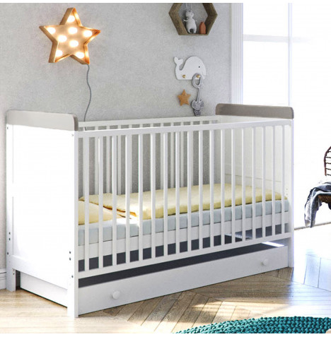 Little Acorns Classic Milano Cot Bed with Deluxe Maxi Mattress - White / Grey