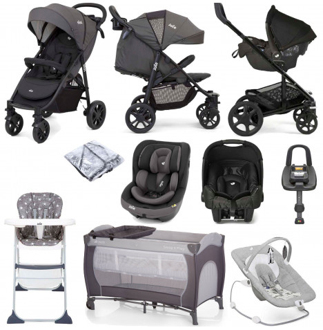 Joie Litetrax 4 Wheel (Gemm & i-Venture) Everything You Need Travel System Bundle With ISOFIX Base - Coal