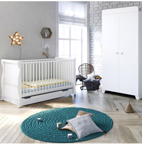 4Baby Little Acorns Sleigh Cot Bed 3 Piece Nursery Furniture Set with Deluxe 4inch Foam Mattress