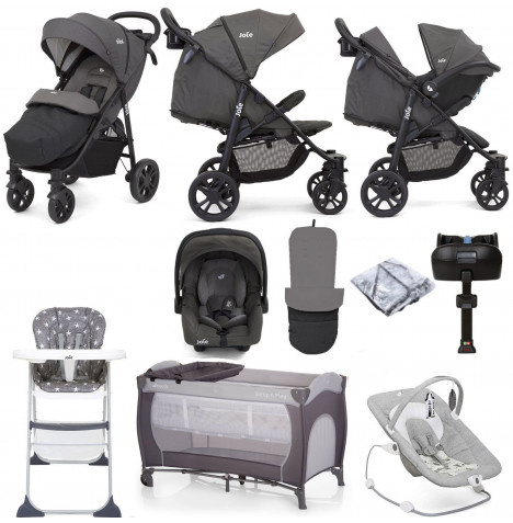 Joie Litetrax 4 Wheel (Gemm) Everything You Need Travel System Bundle With ISOFIX Base - Coal