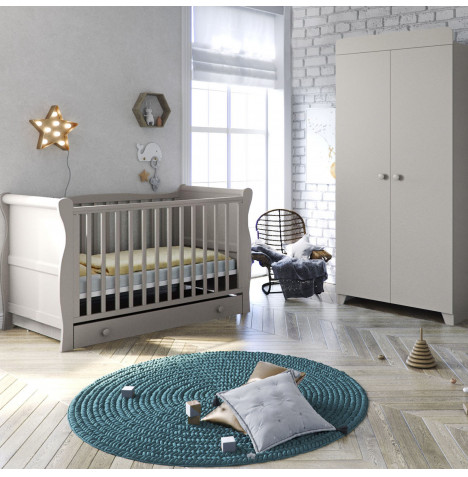 Little Acorns Sleigh Cot Bed and Wardrobe Nursery Furniture Set - Grey