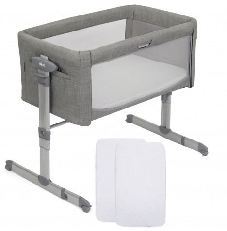 Joie Roomie Glide Bedside Crib With 2 Fitted Sheets  - Foggy Grey
