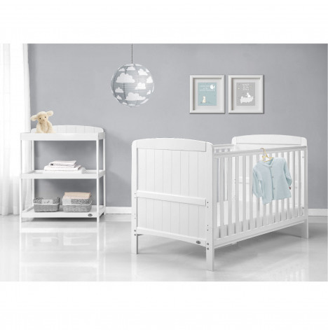 Babylo 3pc Sienna Cot Bed Nursery Furniture Room Set with Fibre Mattress  - White