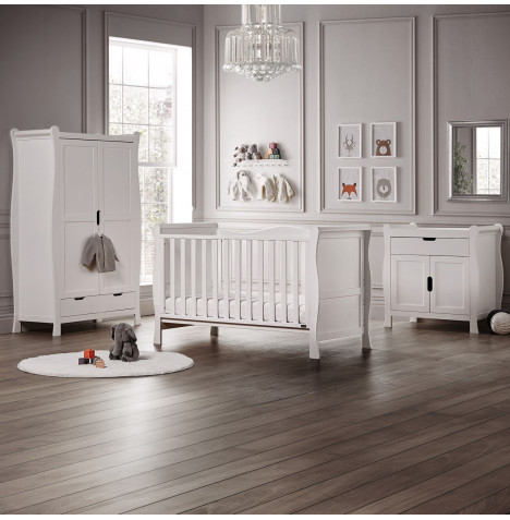 Puggle Prestbury Classic Deluxe Sleigh 5pc Nursery Furniture Set with Maxi Air Cool Mattress - White