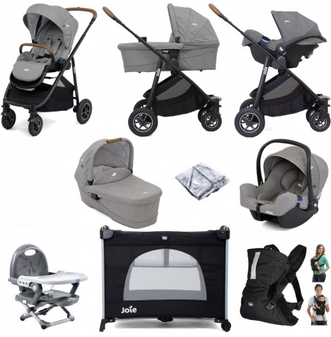 Joie Versatrax (i-Snug) Everything You Need Travel System Bundle with Carrycot - Grey Flannel