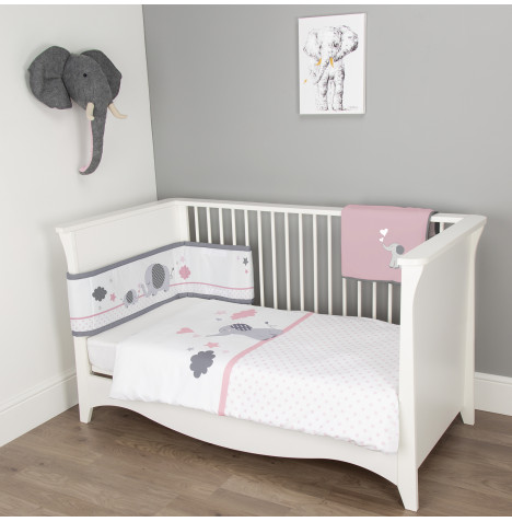 CuddleCo Comfi Dreams 4 Piece Cot Bed Bedding Set - Elephants Pink
