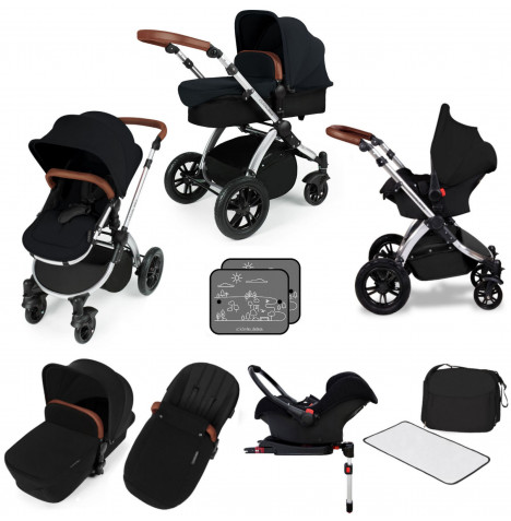 Ickle bubba Stomp V3 Silver All In One Travel System & Isofix Base Bundle - Black