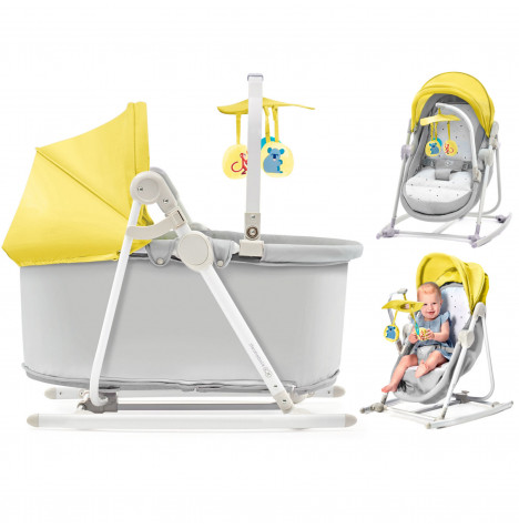 Kinderkraft Unimo 5-in-1 Cot, Cradle, Bouncer, Rocker & Seat - Yellow