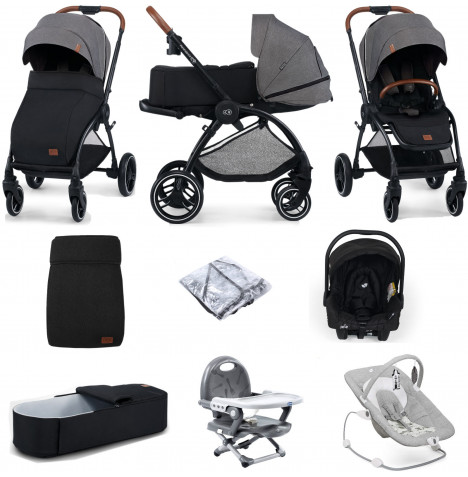 Kinderkraft Evolution 2in1 (Juva) Everything You Need Travel System with Cocoon Carrycot - Platinum Grey