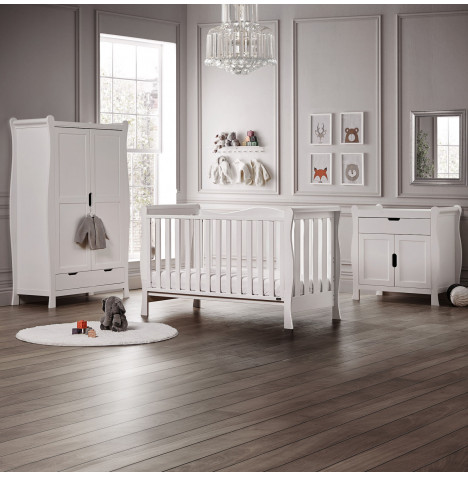 Puggle Prestbury Imperial Luxe Sleigh 5pc Nursery Furniture Set with Fibre Mattress - White