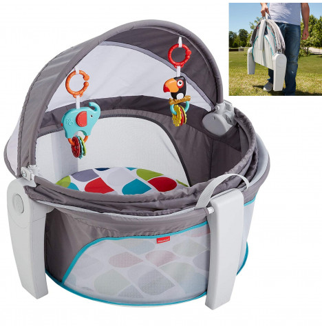 Fisher Price On-The-Go 2in1 Portable Baby Dome, Playpen & Travel Sleep Bassinet - Grey