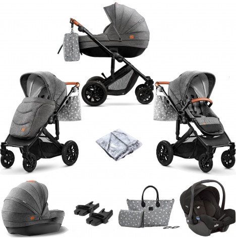 Kinderkraft Prime 2in1 (Gemm Car Seat) Travel System with Carrycot - Grey