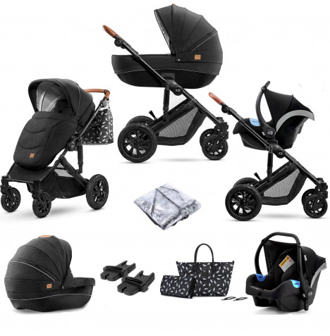 Kinderkraft Prime 3in1 (Mink Car Seat) Travel System with Carrycot and Accessories - Black 