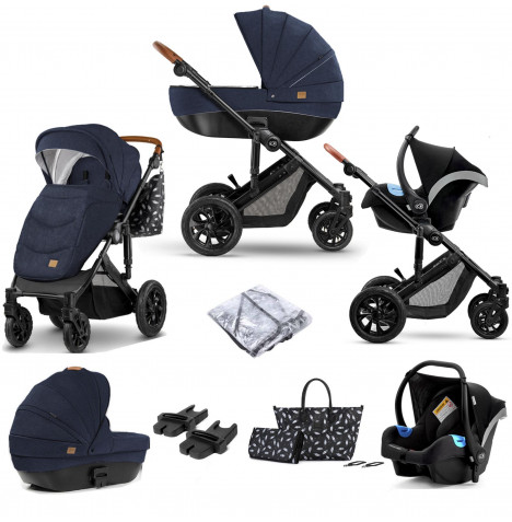 Kinderkraft Prime 3in1 (Mink Car Seat) Travel System with Carrycot and Accessories - Navy