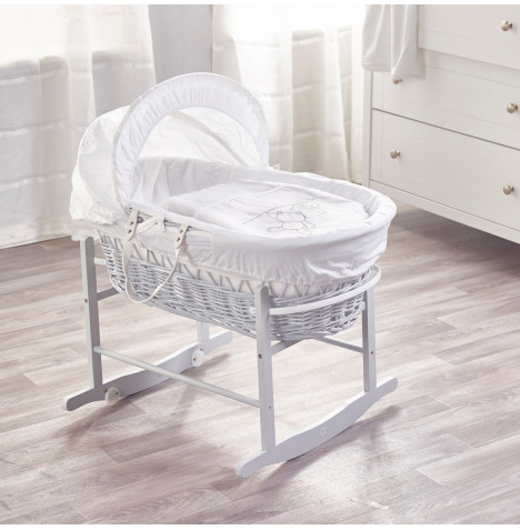 4Baby White Wicker Moses Basket with Rocking Stand - Elegant Teddy White