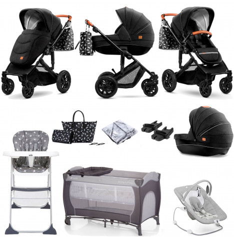Kinderkraft 2in1 Prime Pushchair Stroller Everything You Need Bundle with Carrycot - Black