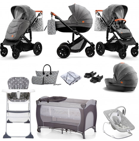 Kinderkraft 2in1 Prime Pushchair Stroller Everything You Need Bundle with Carrycot - Grey