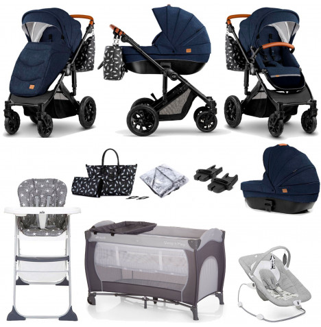Kinderkraft 2in1 Prime Pushchair Stroller Everything You Need Bundle with Carrycot - Deep Navy 
