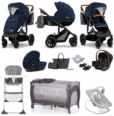 Kinderkraft Prime 2in1 (Gemm Car Seat) Travel System Everything You Need Bundle with Carrycot - Deep Navy