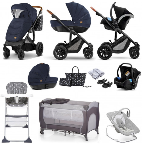 Kinderkraft Prime 3in1 (Mink Car Seat) Travel System Everything You Need Bundle with Carrycot - Navy
