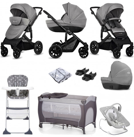 Kinderkraft Prime Lite 2in1 Pushchair Stroller Everything You Need Bundle with Carrycot - Grey